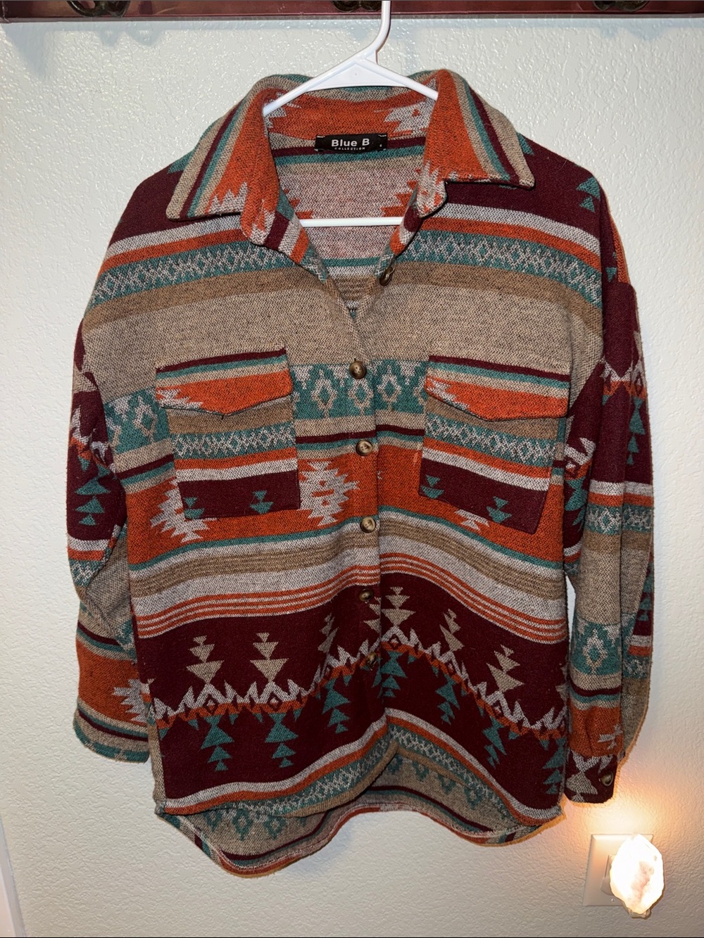 Unisex Aztec Button-Front Cozy Sweater Jacket - S